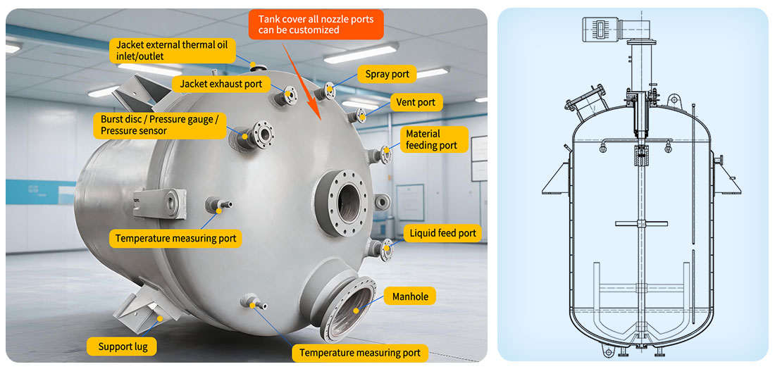 Structural 15000L Industrial Stainless Steel Jacketed Circulation Heating Reactor