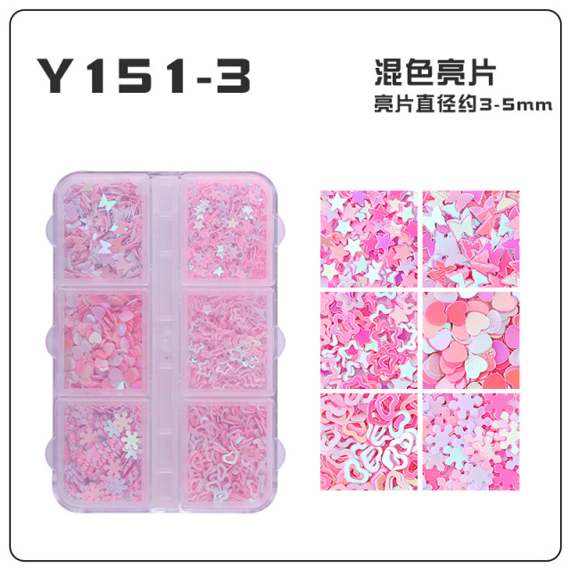 6 Grids Mix Star Moon Round Square Butterfly Flower Shapes Nail Art Charms Accessories (D113)
