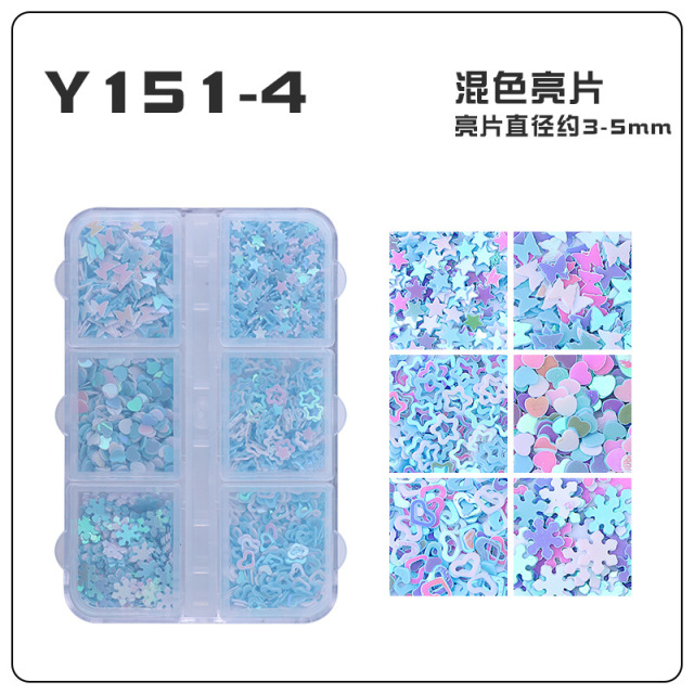 6 Grids Mix Star Moon Round Square Butterfly Flower Shapes Nail Art Charms Accessories (D113)