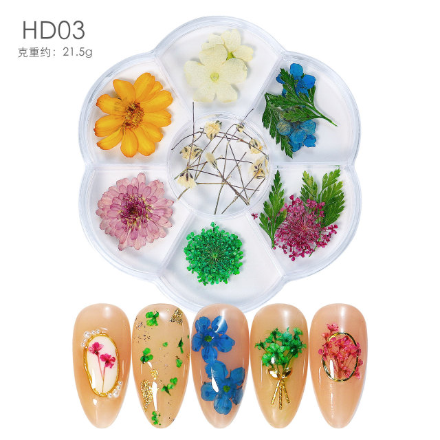 3D Dried Flowers Nail Art Natural Pressed Floral 7 Grids  Nail Decals DIY Nail Decoration (D121)