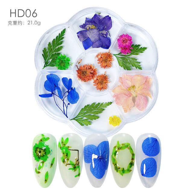 3D Dried Flowers Nail Art Natural Pressed Floral 7 Grids  Nail Decals DIY Nail Decoration (D121)