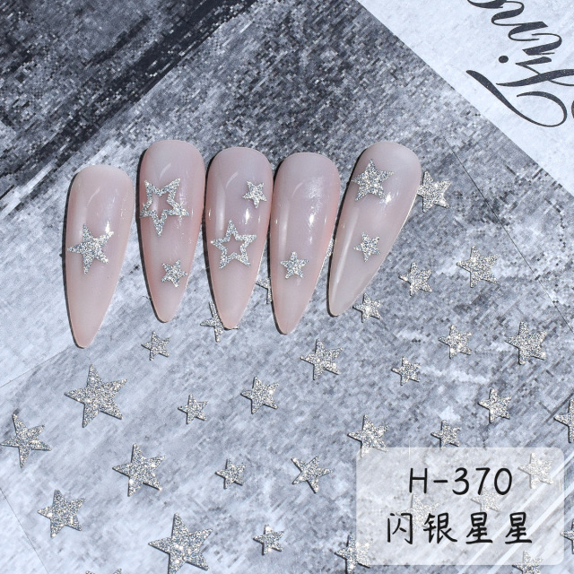 Sparkling Silver Nail Art Stickers Shining Glitter Butterflies Star Heart Shapes Snowflakes DIY Nail Decorations (NPP35)