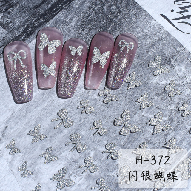 Sparkling Silver Nail Art Stickers Shining Glitter Butterflies Star Heart Shapes Snowflakes DIY Nail Decorations (NPP35)