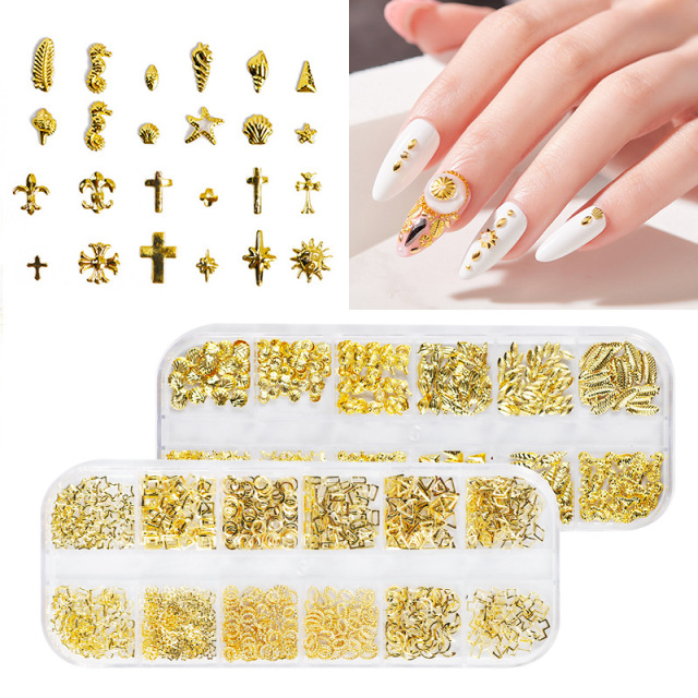 Metal Rivets Nail Art Studs Mixed Heart Frame Moon Star Gold Jewelry 3D DIY Tips Nail Art Decorations Manicure Accessories (D122)