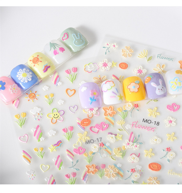 5D Cute Embossed Nail Art Stickers Kawaii Nail Decals DIY Self Adhesive Nail Sticker (NPP36)