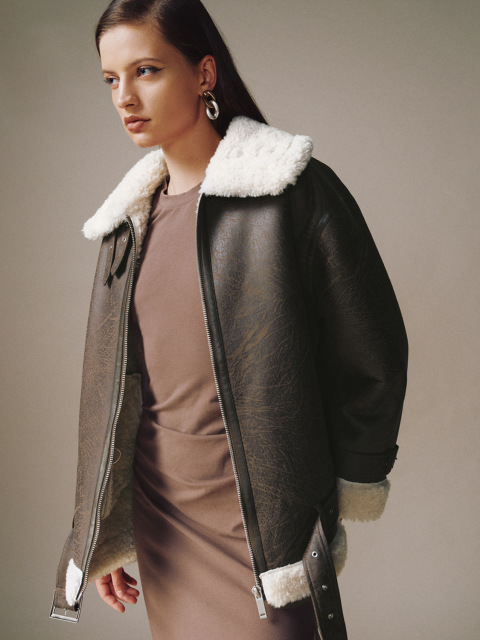 Women's fleece lapel coat
