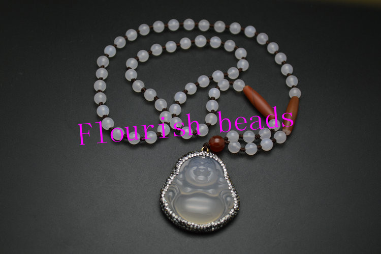 6MM Agate Beads Buddha Pendant Necklace