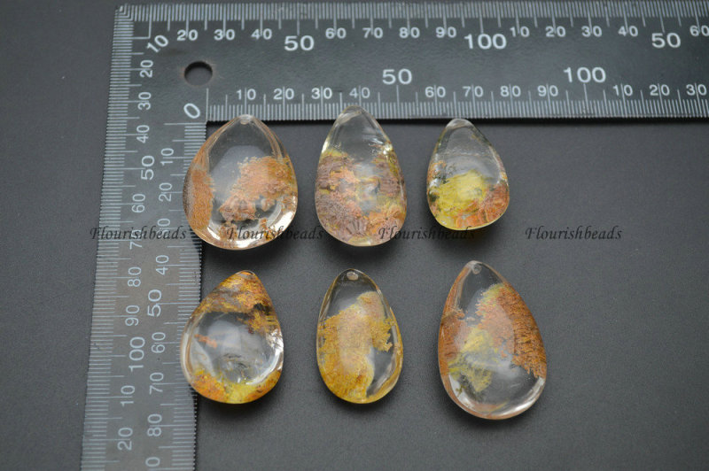 Natural Red Yellow  Phantom Quartz Drop shape Stone Pendant