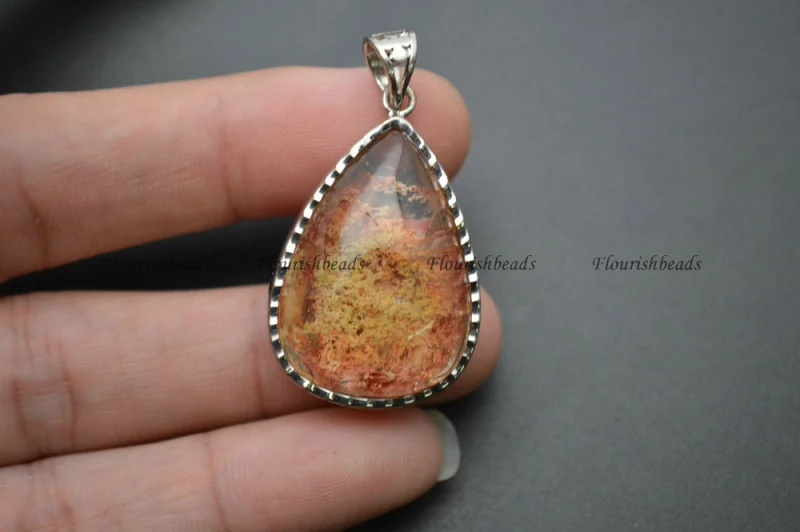 Wholesale Natural Yellow Phantom Quartz Metal Frame Stone Crystal Pendant