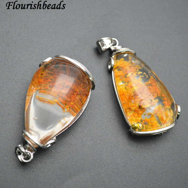 Wholesale Natural Yellow Phantom Quartz Wire Wrapped Stone Crystal Pendant