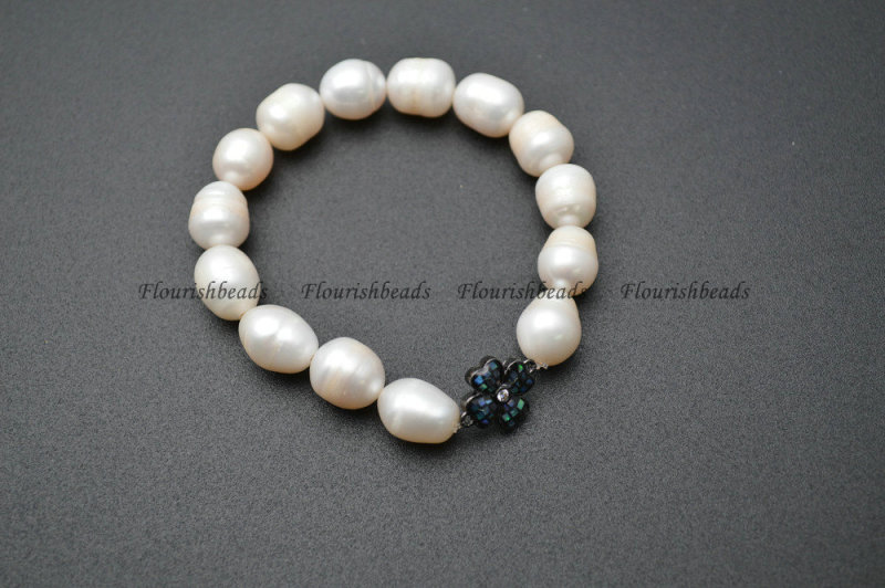 Four Leaf Clover metal charms Natural White Pearl Beads Bracelets