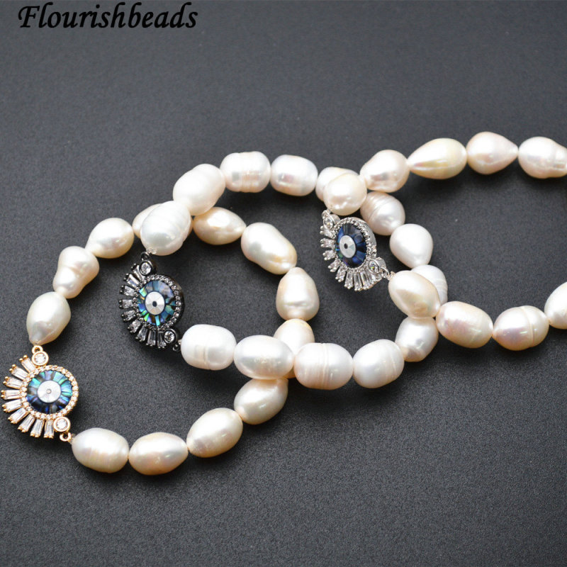 Natural White Pearl Beads Paved CZ Metal Sun Charms Stretch Bracelet Wholesale Jewelry