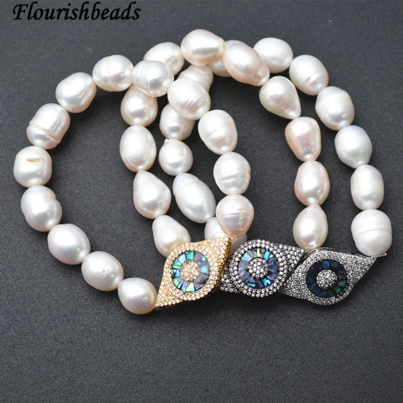 Natural Abalone Shell and CZ Beads Micropave Setting White Pearl Beasds Stretch Bracelets Fashion Jewelry