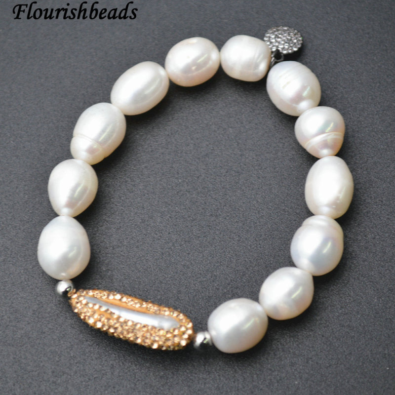 Natural Pearl Beads Bracelets Metal Tags Charm Fashion Jewelry