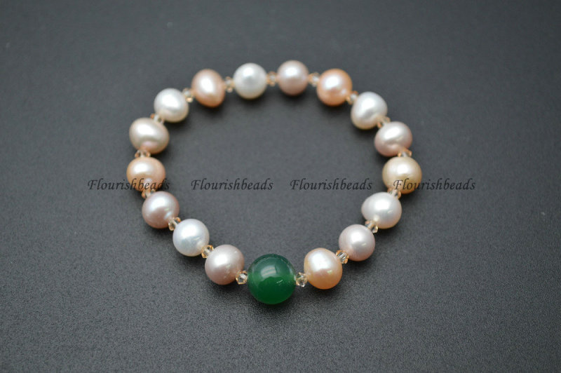 Natural Mix color Pearl Beads Green Agate Chalcedony Pendant Necklace Bracelet Jewelry Sets
