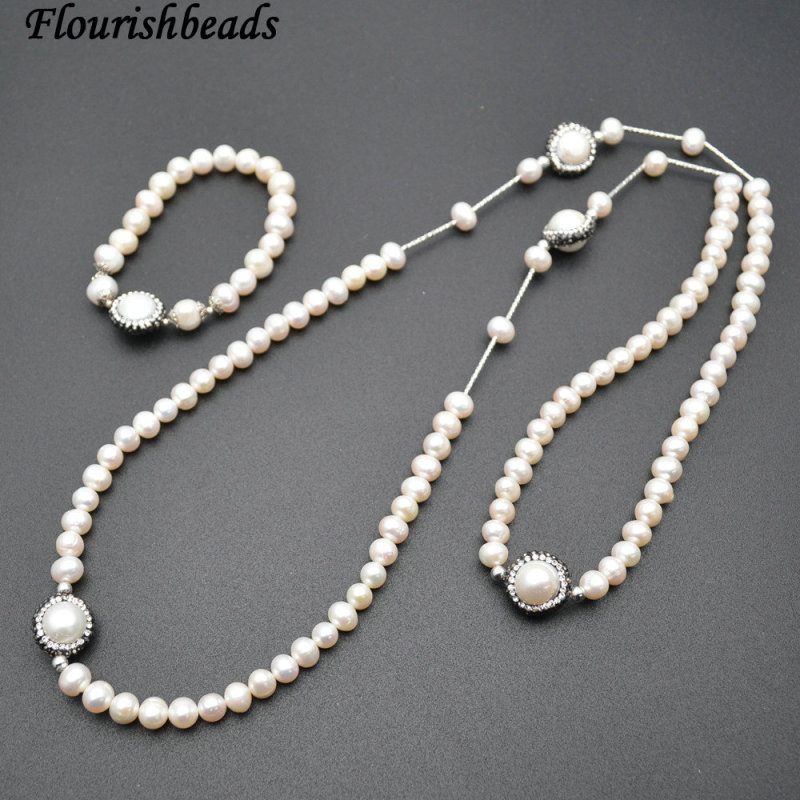 Natural White color Pearl Beads Bracelet and Necklace Jewelry Sets