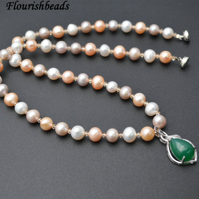 Natural Mix color Pearl Beads Green Agate Chalcedony Pendant Necklace Bracelet Jewelry Sets