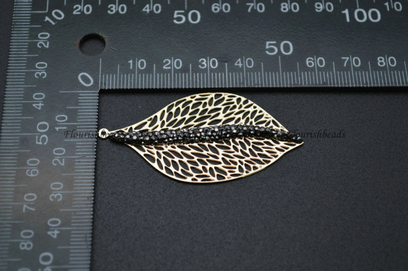 Paved Black Crystal Beads Metal Leaf Pendant Fashion Jewelry making