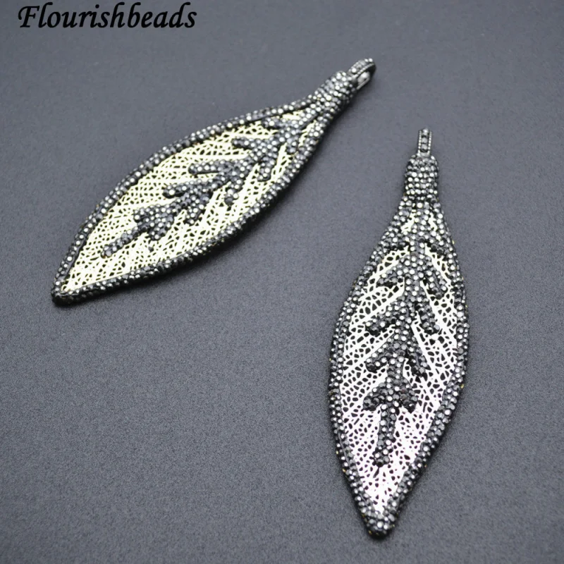 Big size Black Crystal Beads Paved Metal Leaf Shape Pendant