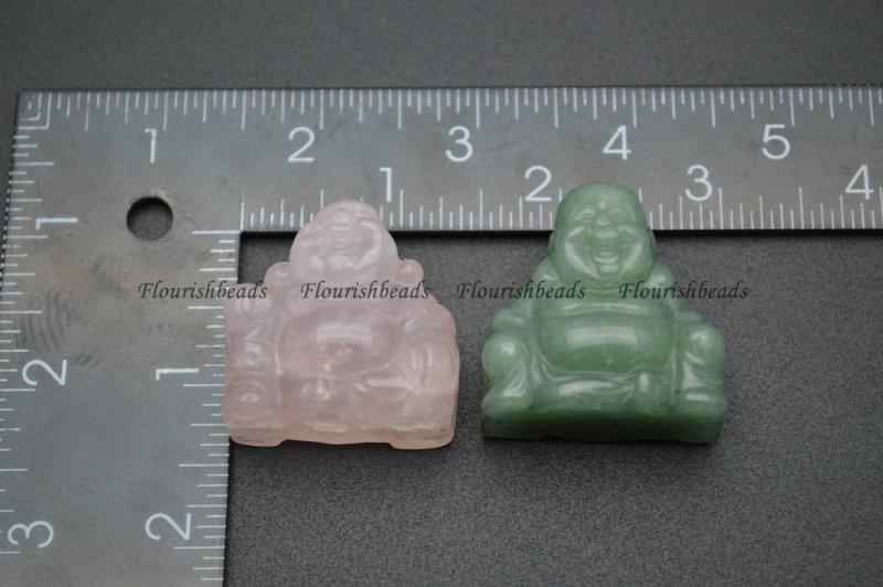 35mm Natural Green Aventurine and Rose Quartz Stone Laughing Buddha Home Fengshui Decor