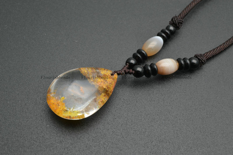 Natural Yellow Phantom Crystal Quartz Pendant Necklace