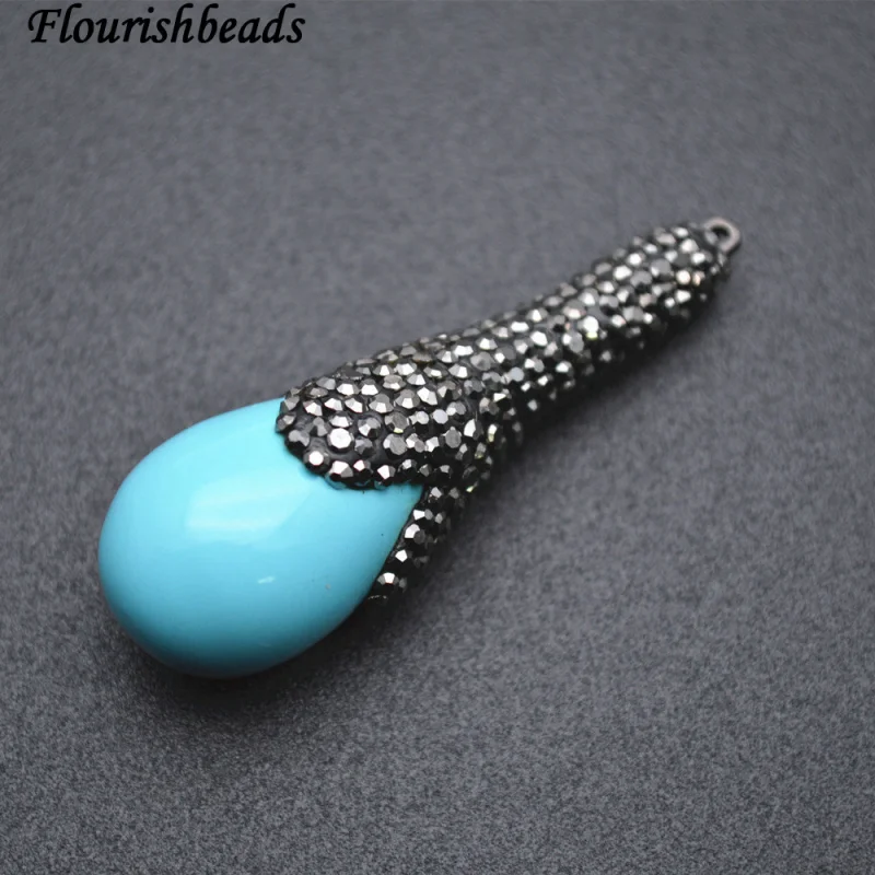Paved Black Crystal Shell Drop Beads Pendant fit Fashion Jewelry making