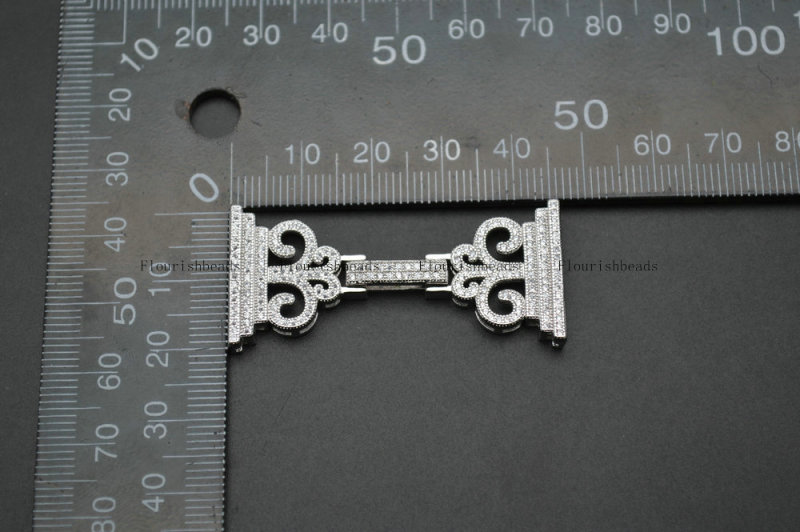 CZ Beads Setting Double Crown Shape 4 Rows Necklace Clasps Jewelry Findings Wholesale