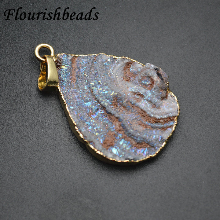 Gold Plating Gray Rough Agate Stone Pendant Jewelry