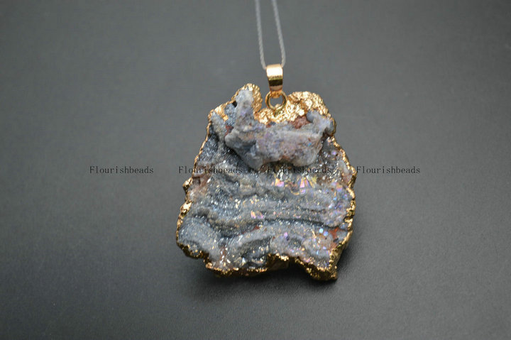 Gold Plating Gray Rough Agate Stone Pendant Jewelry