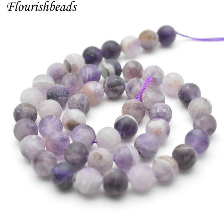 4mm~12mm Matte Natural Dog Teeth Amethyst Stone Round Loose Beads