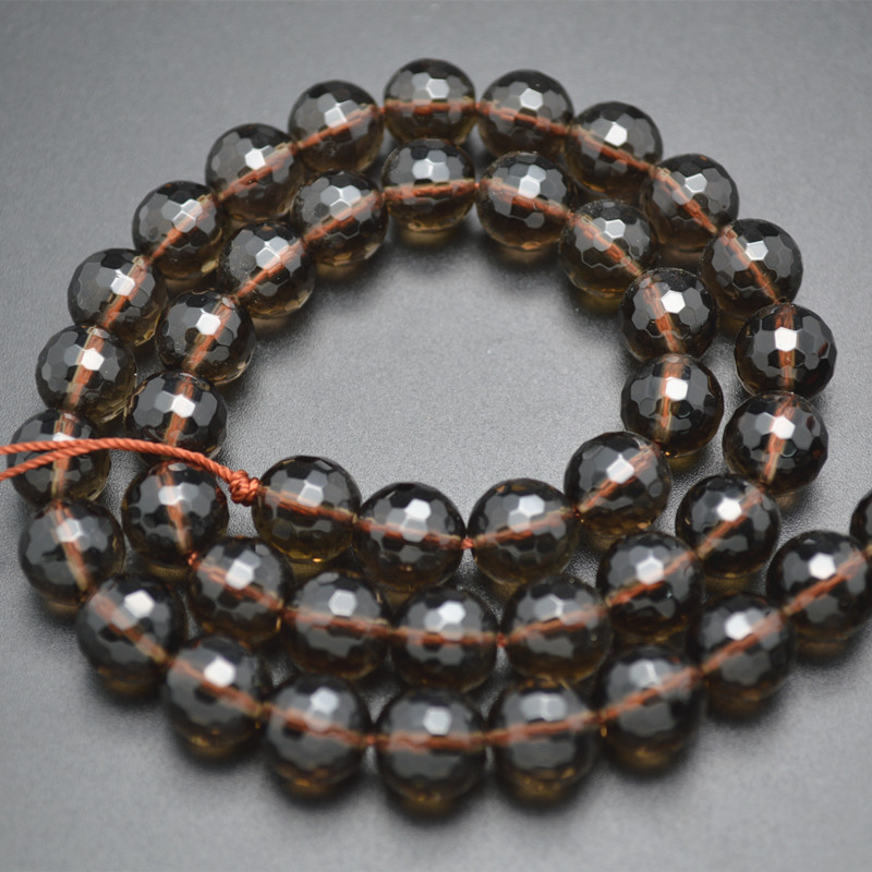 4mm~16mm Faceted Natural Smoky Quartz Stone Round Loose Beads