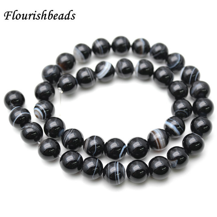 Natural Banded Black Onyx Agate Stone Round Loose Beads