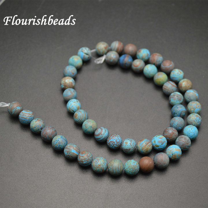 Matte Blue Veins Ocean Agate Round Loose Beads