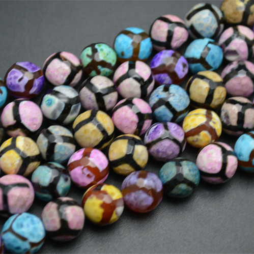 Various color Faceted DZI Agate Round Loose Beads