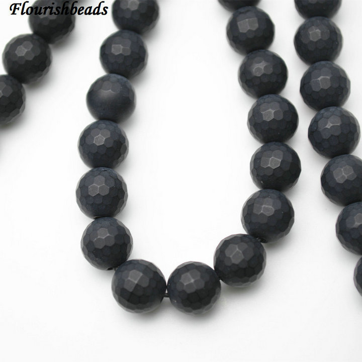 Faceted Matte Natural Black Onyx Agate Stone Round Loose Beads 6mm~12mm