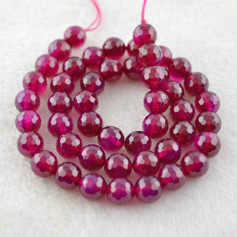 Faceted Fushcia Red Agate Stone Round Loose Beads