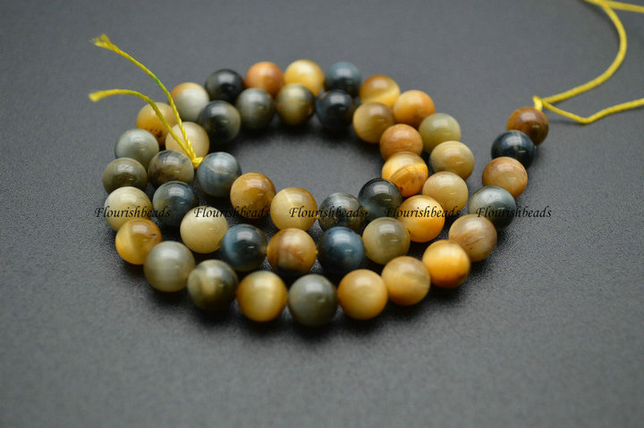 Mix Gold and Blue Tiger Eye Stone Round Loose Beads