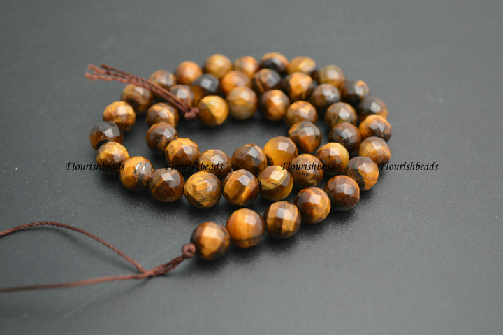 Faceted Natural Tiger Eye Stone Round Loose Beads