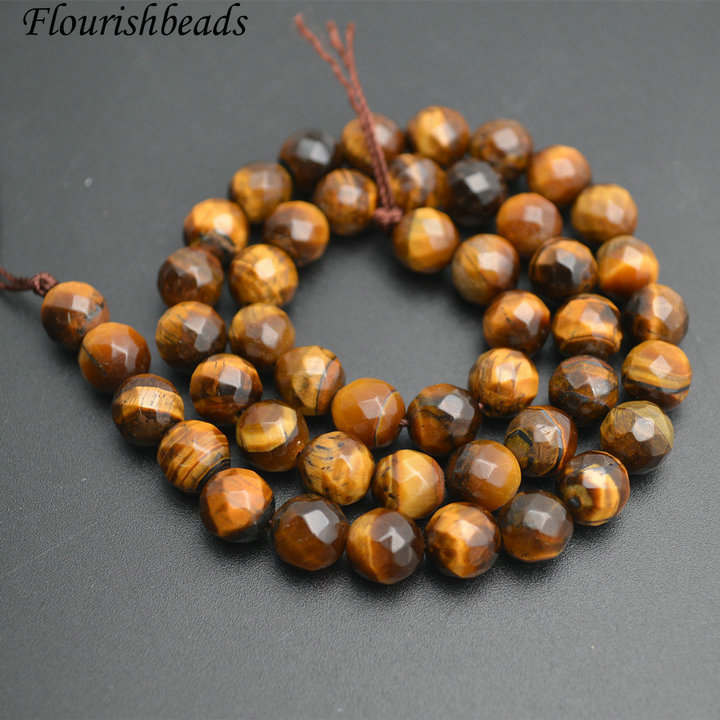 Faceted Natural Tiger Eye Stone Round Loose Beads