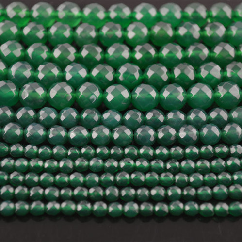 Faceted Green Onyx Agate Stone Round Loose Beads