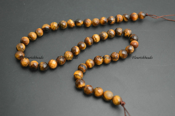 Faceted Natural Tiger Eye Stone Round Loose Beads