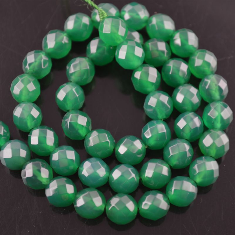 Faceted Green Onyx Agate Stone Round Loose Beads