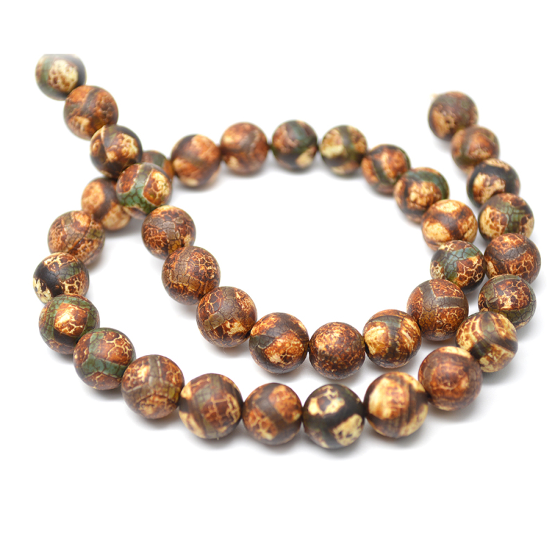 Fpptball Veins Antique Brown Matte Agate DZI Stone Round Loose Beads