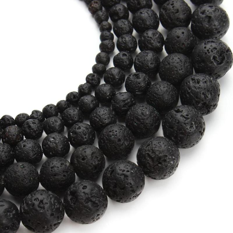 4mm~20mm Natural Black Lava Stone Round Loose Beads