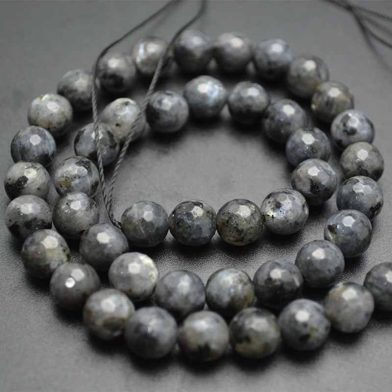 Faceted Natural Larvikite Stone Round Loose Beads