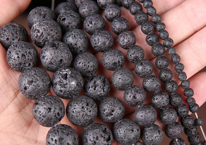 4mm~20mm Natural Black Lava Stone Round Loose Beads