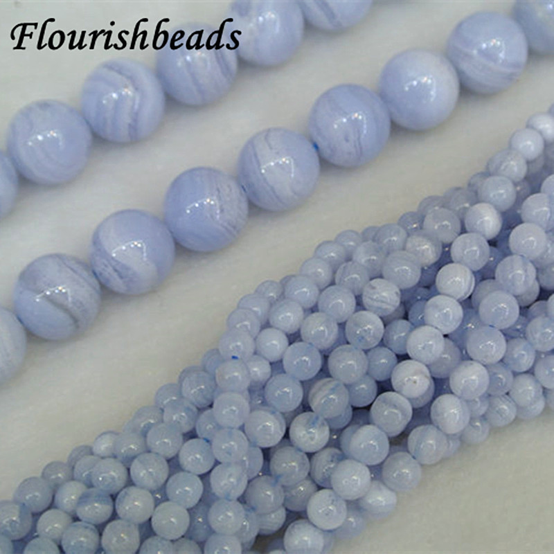 Natural Blue Lance Agate Stone Round Loose Beads