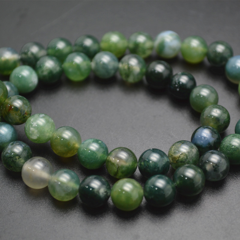 Natural Green Moss Agate Stone Round Loose Beads