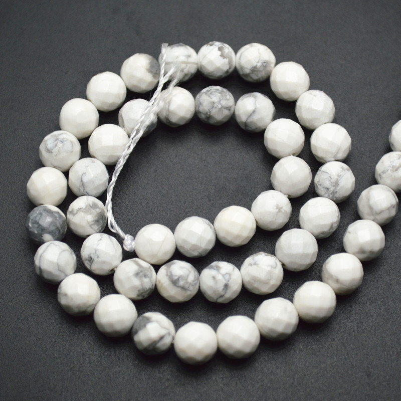 Faceted Natural White Howlite Stone Round Loose Beads