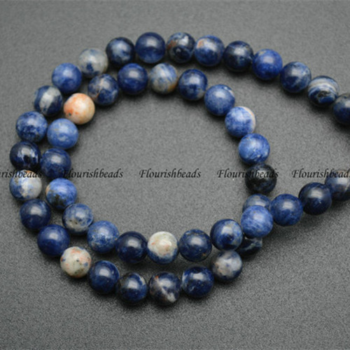 Natural Mix Blue and Orange Color Sodalite Stone Round Loose Beads